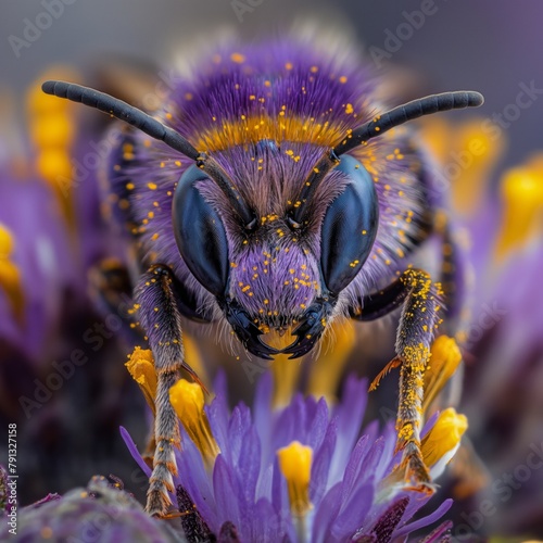 A purple wasp on a flower.