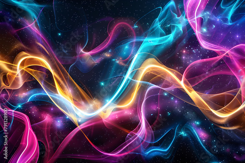Energetic neon lines dancing in a dark galaxy. Captivating abstract neon creation.
