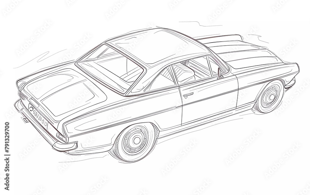 vector hand drawn car line art illustration from top side