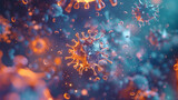 Abstract Visualization of Virus Particles with Glowing Red Highlights