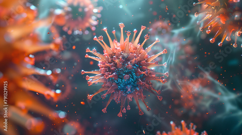 Abstract Visualization of Virus Particles with Glowing Red Highlights