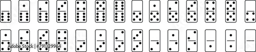 Set of Dominoes icons line styles with editable stock. Domino bones art designs. Abstract concept for game element. Series wooden chip. Stone for tournament, casino isolated on transparent background.