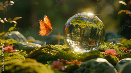 Crystal Ball on Nature Background with Butterfly. © Mutshino_Artwork