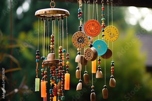 Whimsical Wind Chimes: Capture wind chimes in action, with movement and sound. photo