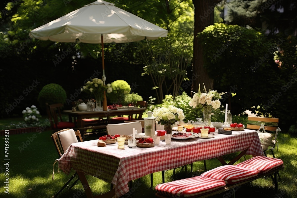 Fototapeta premium Garden Party Setup: Arrange the decor as if prepared for a garden party.