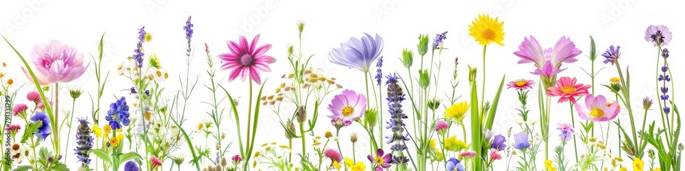 Colorful Assortment of Wildflowers on White Background