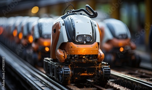 Orange and White Robot on Train Track