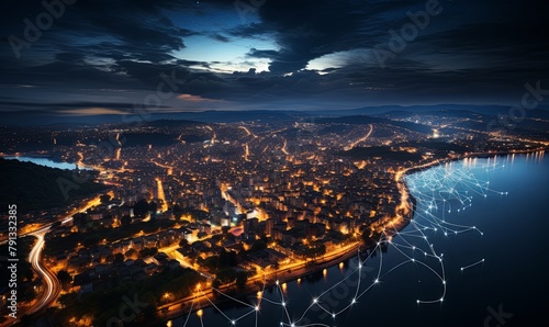 Aerial View of City at Night photo