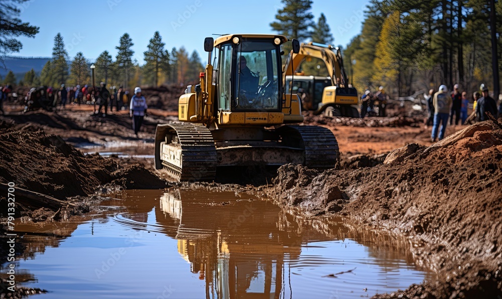 Bulldozer Digging Through Muddy Field Bulldozer Digging Through Muddy Field