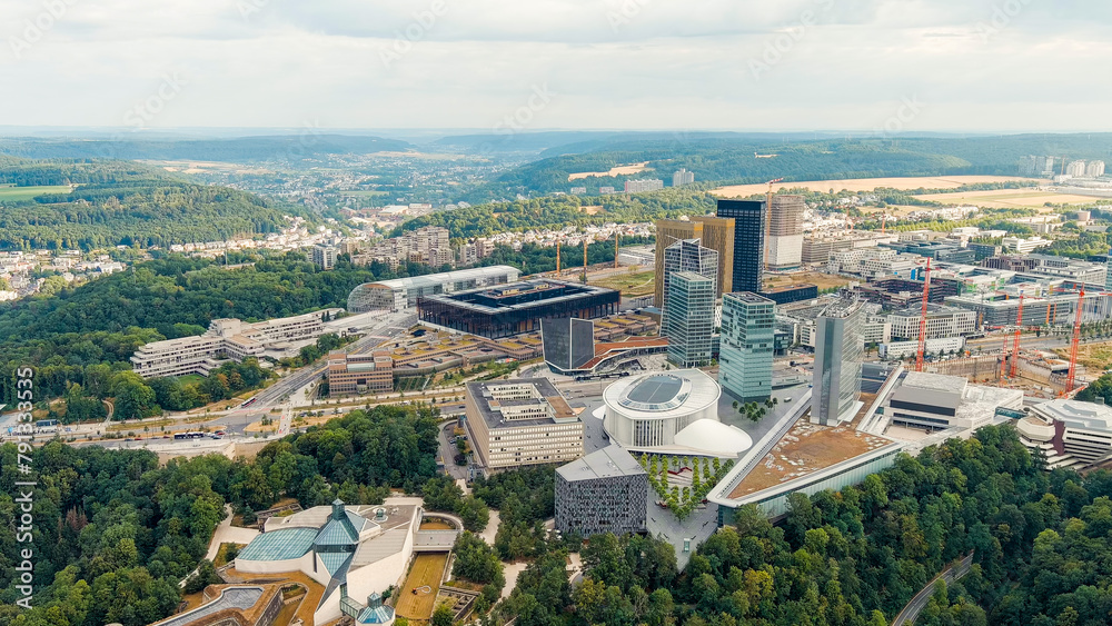 Luxembourg City, Luxembourg. View of the Kirchberg area with modern houses, Aerial View