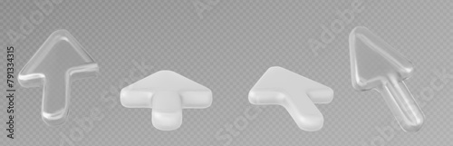 3d white and transparent cursor arrow icon vector set. Click pointer sign for navigation on web site. Computer mouse button for next or back direction ob website. Simple business symbol render