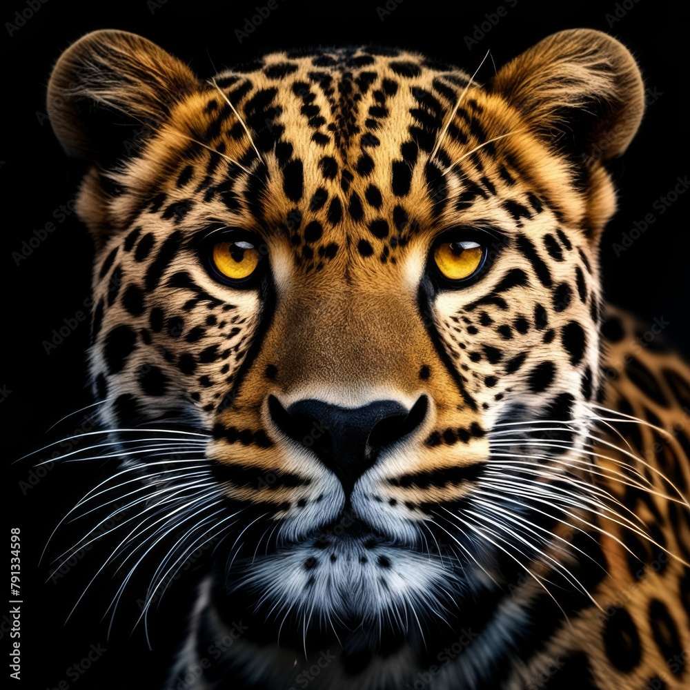 Obraz premium Leopard portrait in front of a black background - 3d render