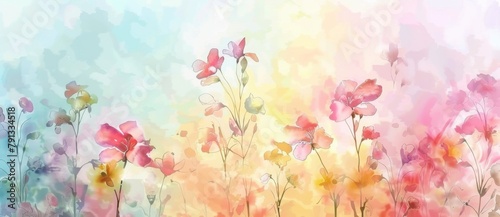 Abstract watercolor background with colorful wildflowers