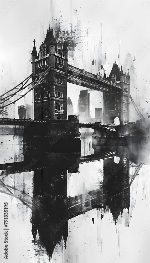 Obraz premium Contemporary style minimalist artwork poster collage illustration of London Bridge grafic style