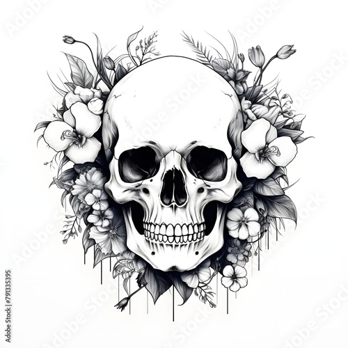 Goth Aesthetic Skull , Black and White Graphic, Unisex Skull Illustration, Punk Rock Style Apparel