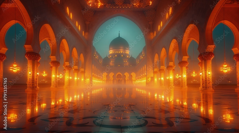 Obraz premium Lantern-Lit Mosque Walls on Eid al-Adha Night