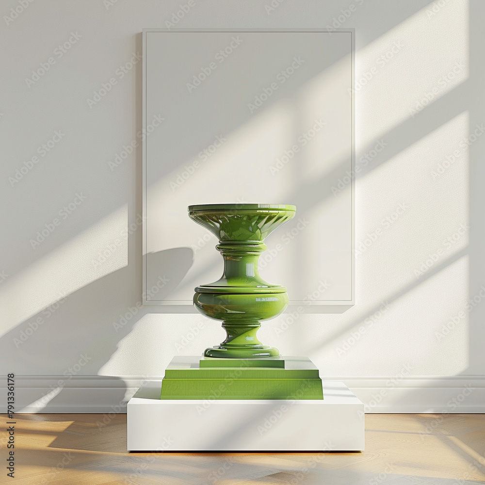 Green Pedestal Display In Sunlit Room isolated on white background Green Pedestal Display In Sunlit Room isolated on white background