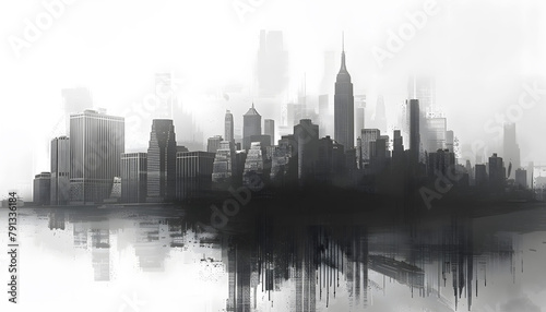 Contemporary style minimalist artwork poster collage illustration NY city of America city grafic b w style