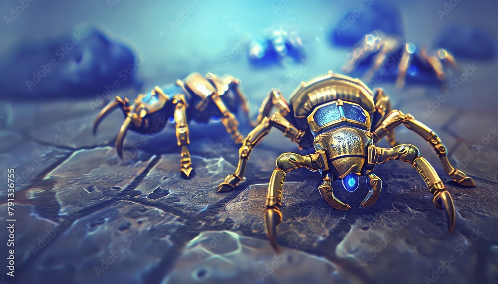 Fototapeta premium A colony of genetically modified ants, their strength enhanced by microscopic exoskeletons, constructed a sturdy habitat module using materials harvested from asteroids, their collective labor proving