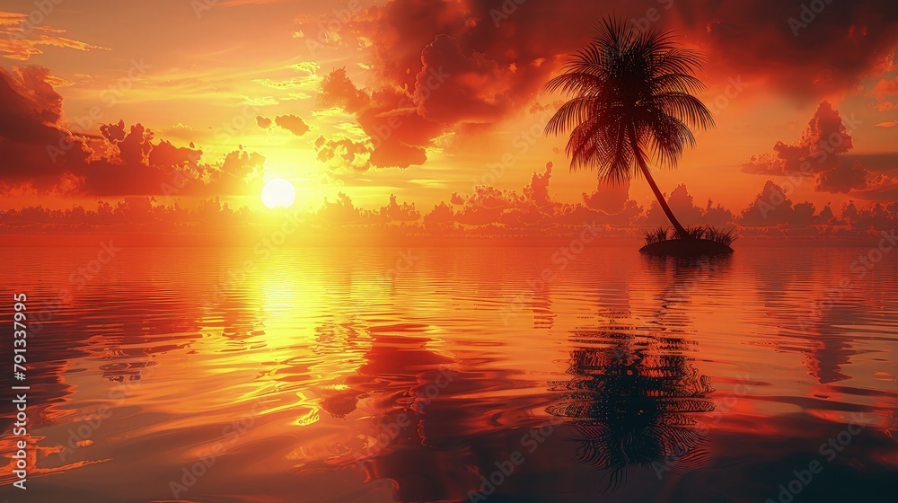 The silhouette of a palm tree against the backdrop of a golden sunrise on Eid al-Adha. The silhouette of a palm tree against the backdrop of a golden sunrise on Eid al-Adha.
