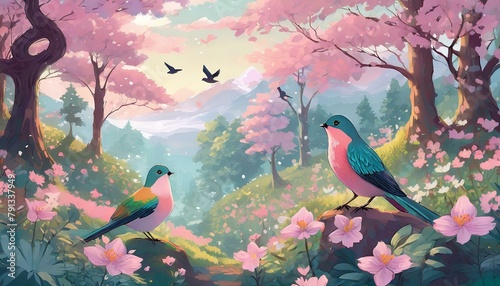 봄날 숲의 아름다운 새들