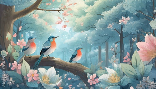 봄날 숲의 아름다운 새들