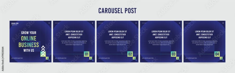 Naklejka premium Editable Instagram Carousel Post Layout Set, Social Media Marketing microblog template design, tips & tricks linkedin post template, eps 10.