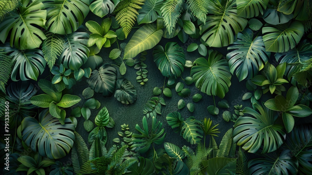 Tropical Rainforest Canopy. A Seamless View from Above, Revealing the Dark Green Canopy of Tropical Rainforest Leaves in Exquisite Detail.