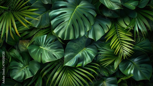 Lush Palm Leaves. A Seamless Background of Dark Green Palm Leaves  Captured from Above.