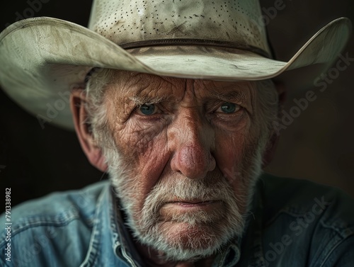 Elderly Cowboy in Stetson Hat Captured in a Hyper-Realistic Portrait