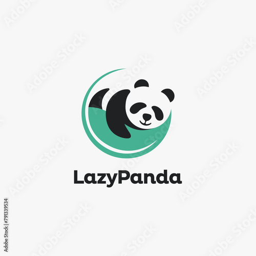 Sleepy Panda logo, lazy panda logo icon vector template on white background
