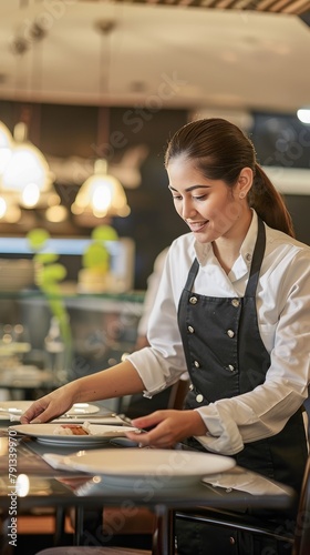 manager waitress laying table