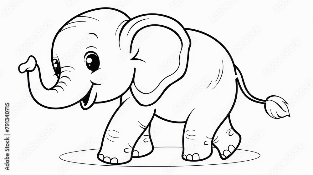 Obraz premium Animals (simple outlines): A coloring book page featuring a happy elephant outline