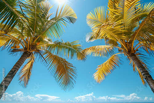 palm tree on the beach  An image of two nice palm trees with a blue sky background