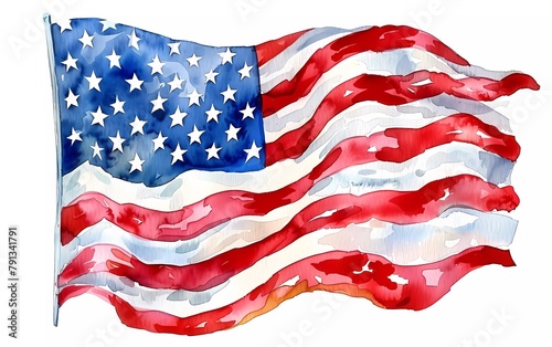 Wallpaper Mural American waving flag in watercolor style. isolated on white background. Torontodigital.ca