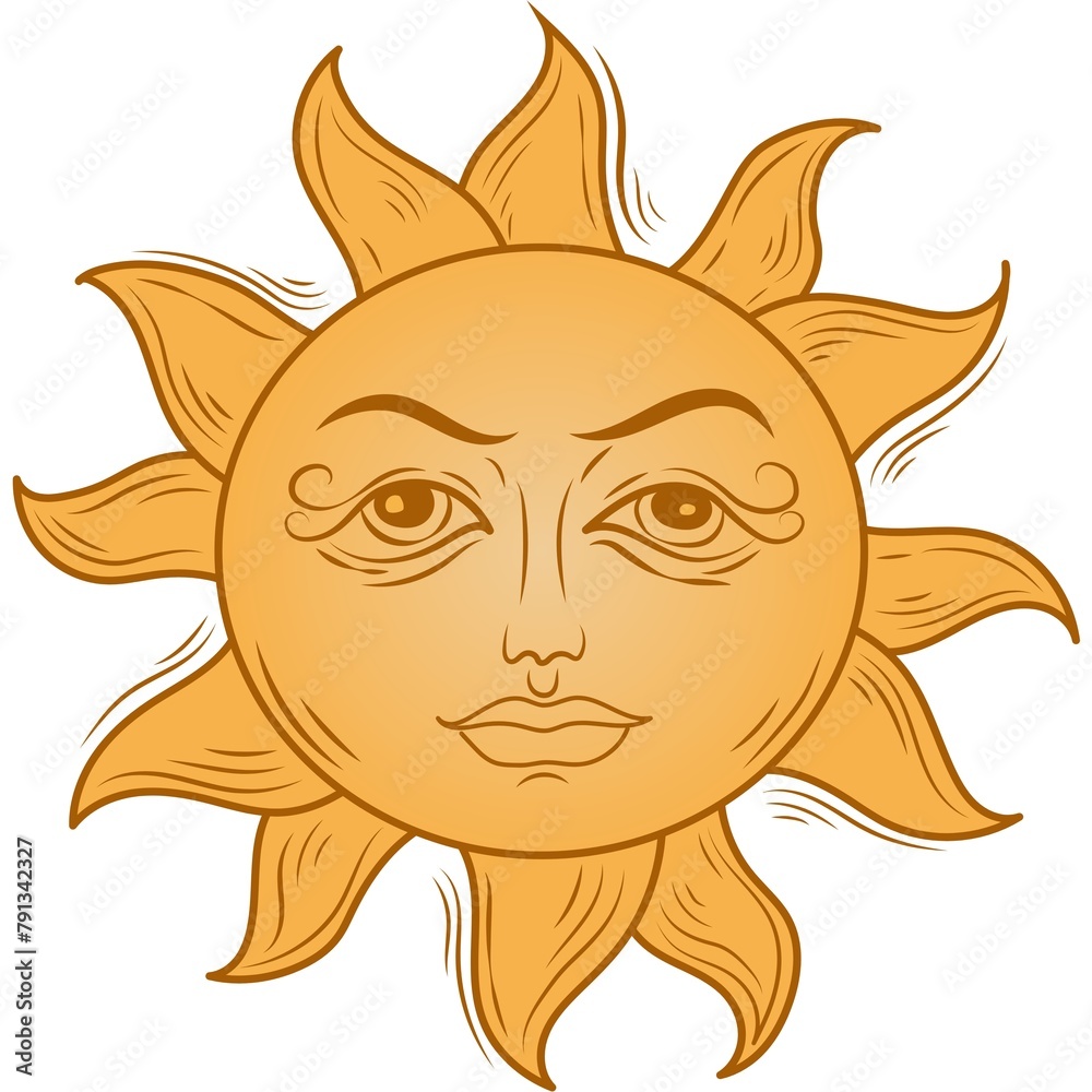 Orange sun vector art with face for sinhala avurudu illustration stock