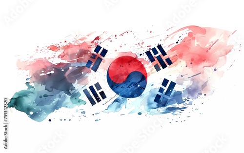 South korea waving flag in watercolor style. isolated on white background.