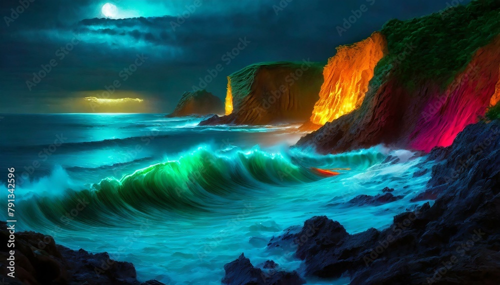 Rugged Cliffs and Crashing Waves in Seascape