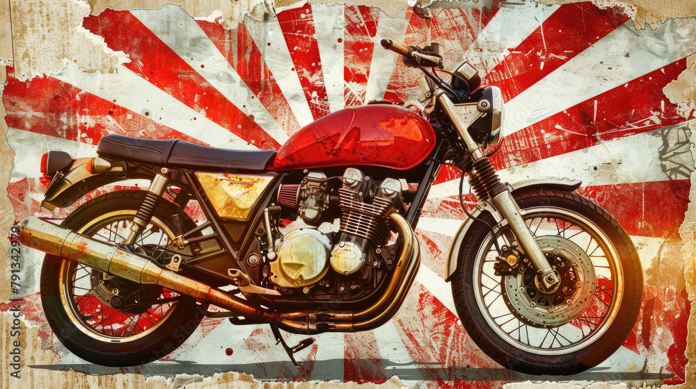 Fototapeta premium A red motorcycle is shown on a red and white background
