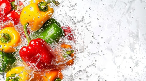 Different colored peppers in water