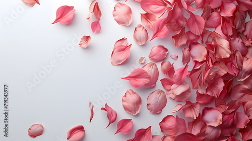 Pink petals of tulips or roses flowers top view isolated on a white background #791343977