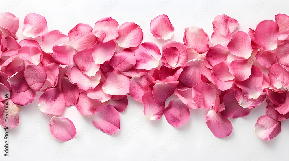 Pink petals of tulips or roses flowers top view isolated on a white background Pink petals of tulips or roses flowers top view isolated on a white background