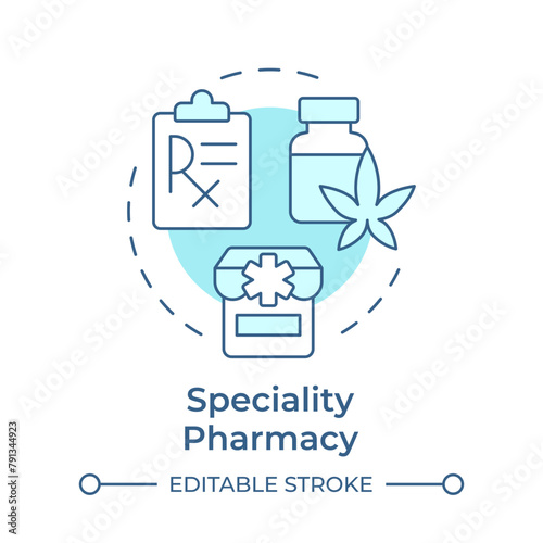 Speciality pharmacy soft blue concept icon. Medication administration, longterm care. Round shape line illustration. Abstract idea. Graphic design. Easy to use in infographic, article