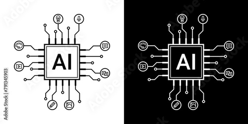 Generative AI concept, Artificial intelligence AI pictogram. Technology related to artificial intelligence, idea, content generator illustration..