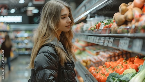A woman shopping for groceries in a supermarket store. Concept Shopping, Supermarket, Groceries, Woman, Lifestyle
