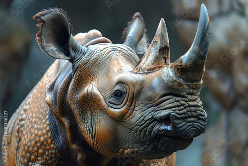 close up of a rhinoceros, West African Black Rhinoceros