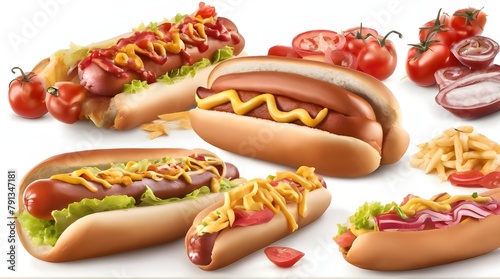 Set of delicious hot dogs, cut out. generative.ai