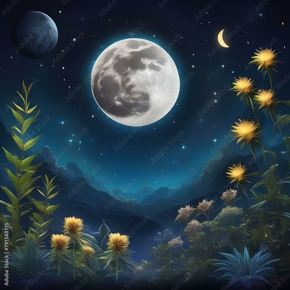 Fototapeta premium Central moon with flowers