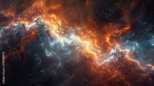 A colorful space scene with orange and blue streaks © Exnoi