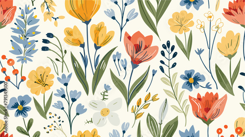 Spring seamless pattern with blooming garden flowers © Aina